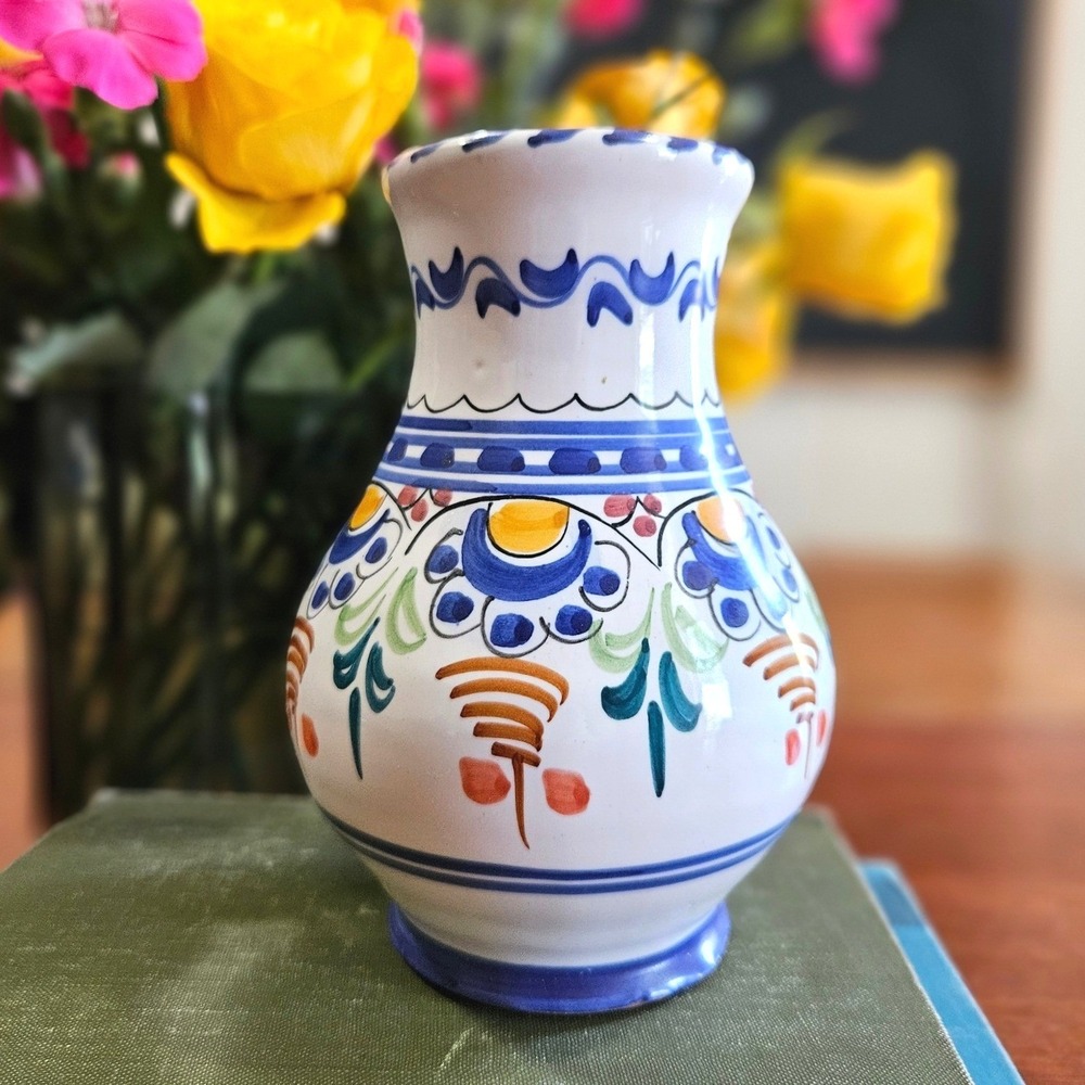 Vintage‎ Hand Painted Mexican Talavera Style Bud Vase Signed JCR 5.5" Ceramic